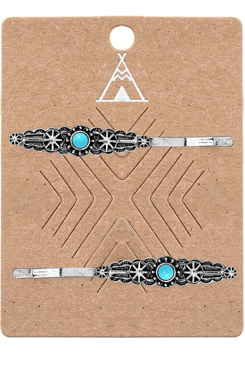 WESTERN CONCHO AZTEC GEMSTONE BOBBY PIN