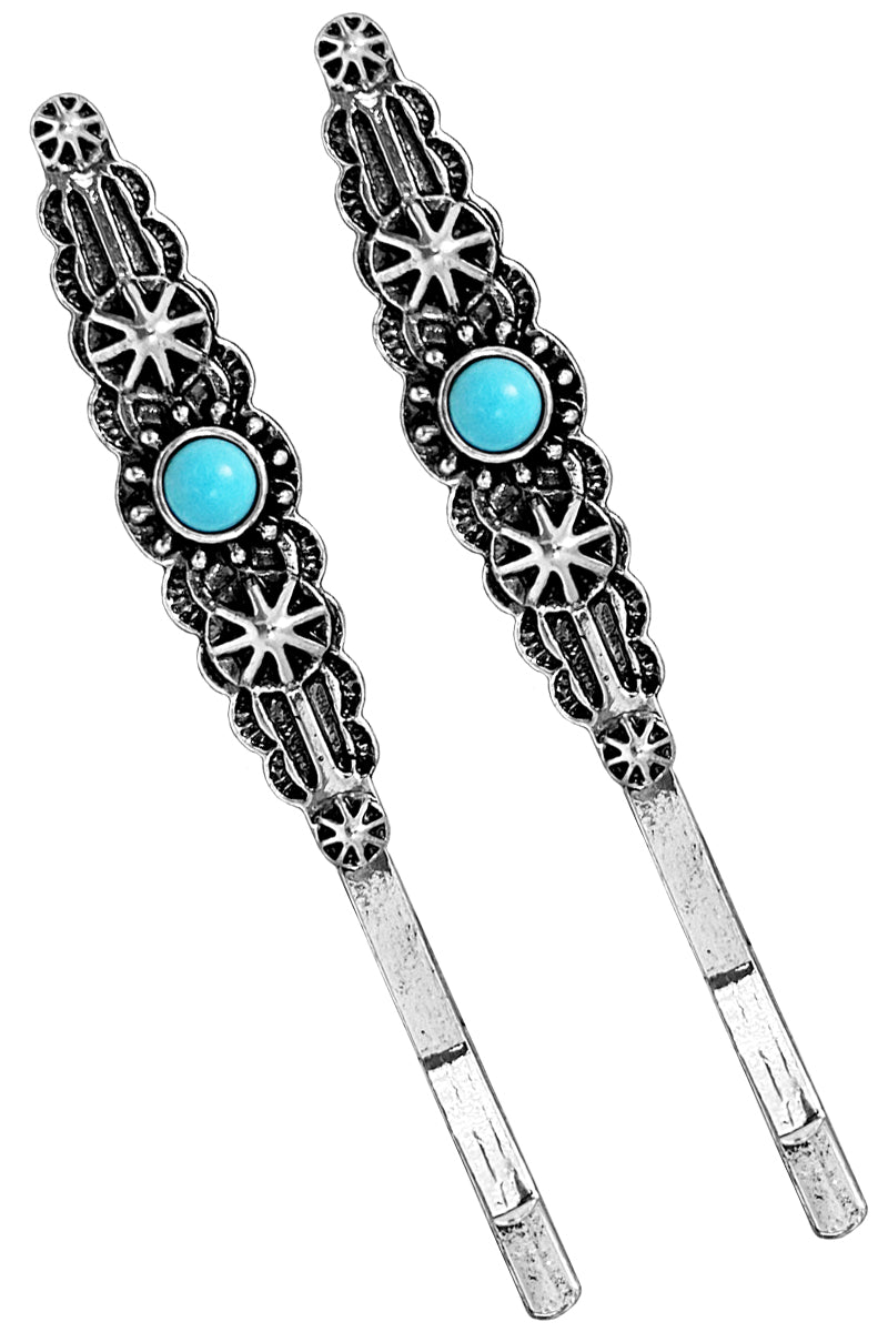 WESTERN CONCHO AZTEC GEMSTONE BOBBY PIN