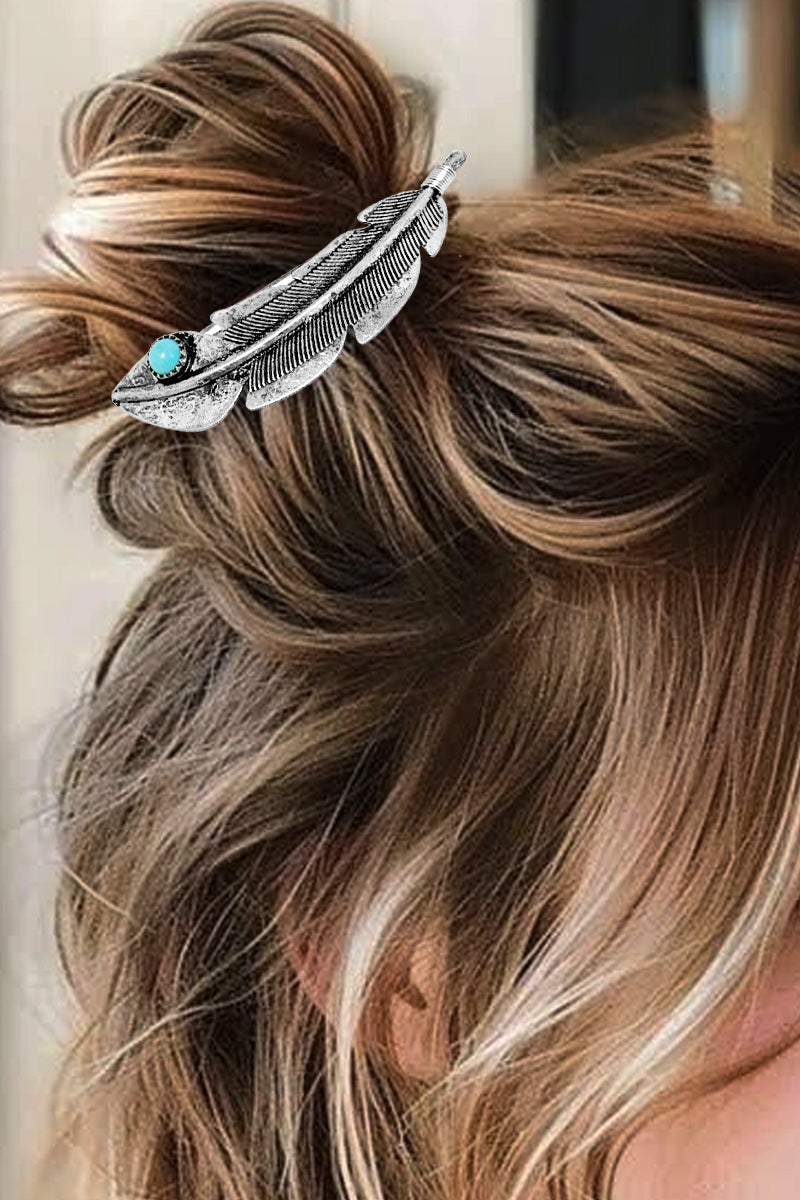 WESTERN GEMSTONE FEATHER BARRETTE