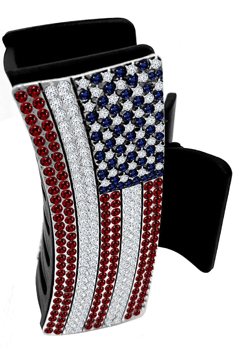 RHINESTONE PAVE USA FLAG METAL HAIR CLAW