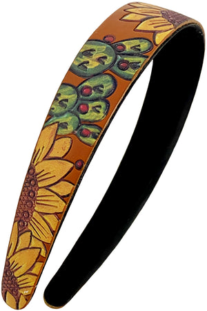 WESTERN CACTUS SUNFLOWER LEATHER HEADBAND