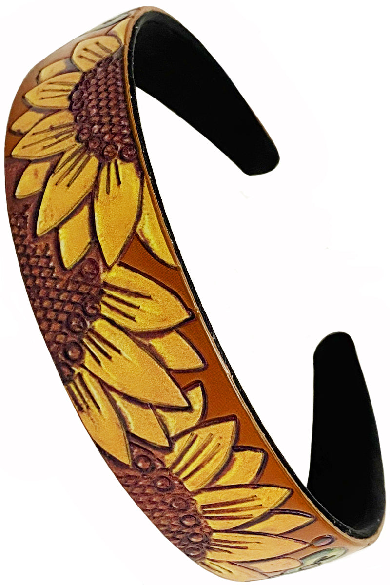 WESTERN CACTUS SUNFLOWER LEATHER HEADBAND