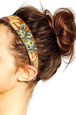 WESTERN CACTUS SUNFLOWER LEATHER HEADBAND