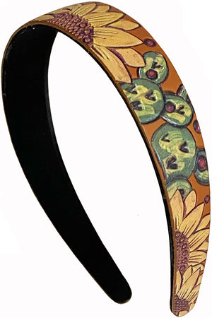 WESTERN CACTUS SUNFLOWER LEATHER HEADBAND