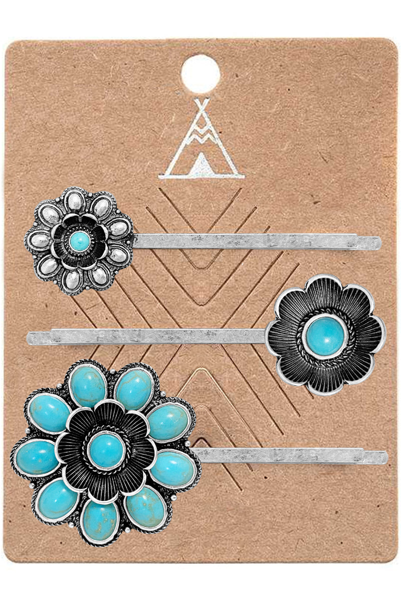 WESTERN GEMSTONE CONCHO FLOWER BOBBY PIN