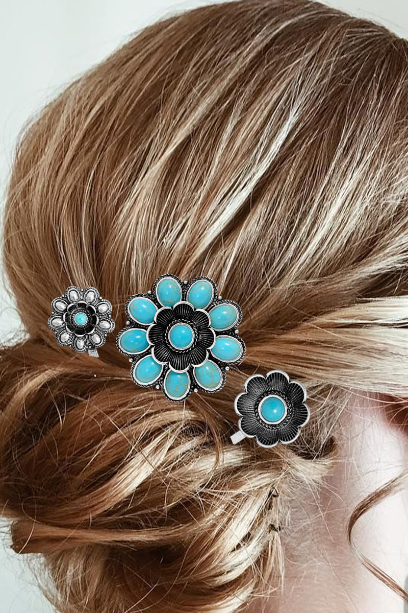 WESTERN GEMSTONE CONCHO FLOWER BOBBY PIN