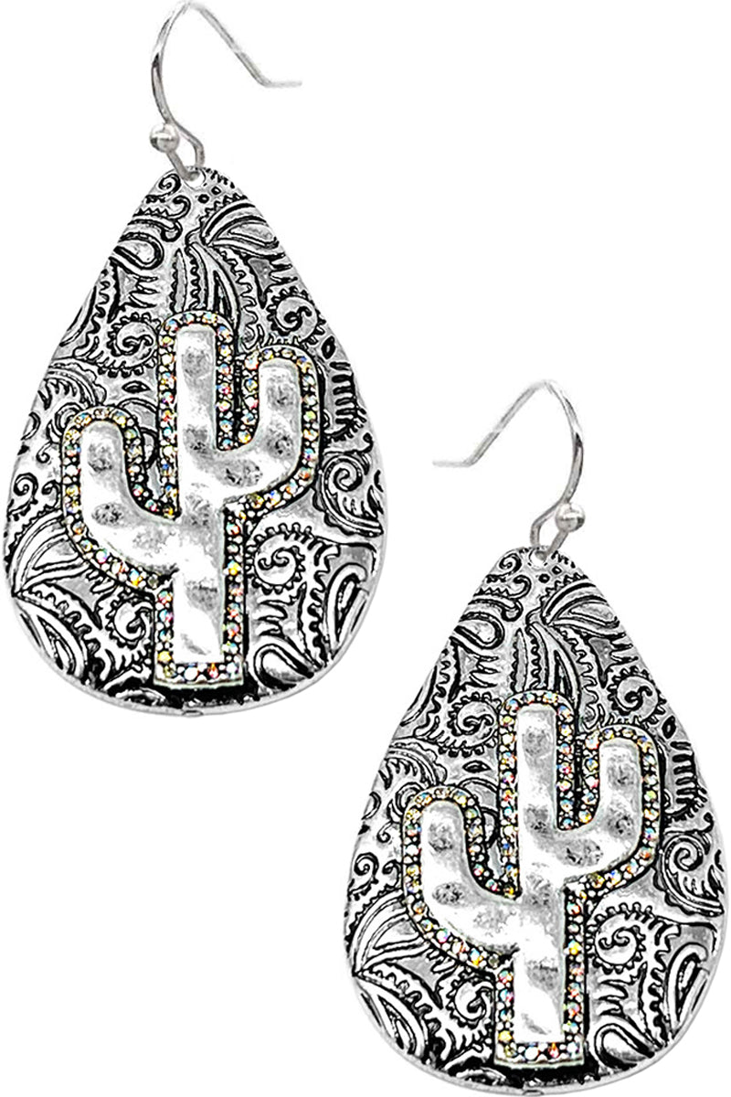 WESTERN PAISLEY HAMMERED CACTUS  EARRING