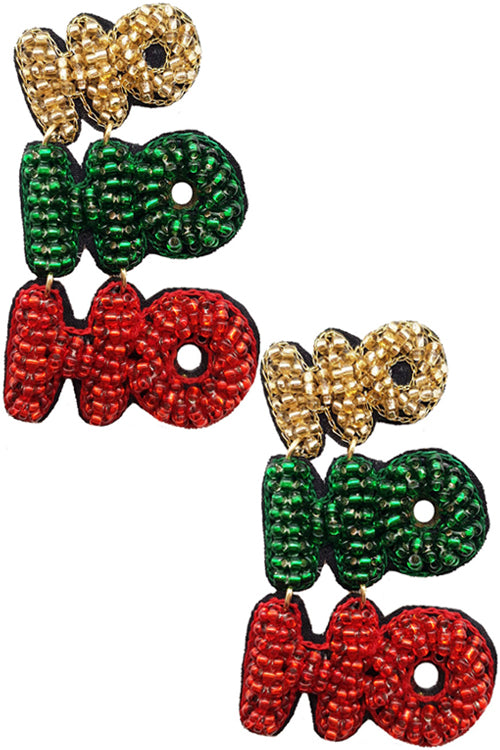 CHRISTMAS SANTA CLAUS HOHOHO SEED BEADS POST EARRING