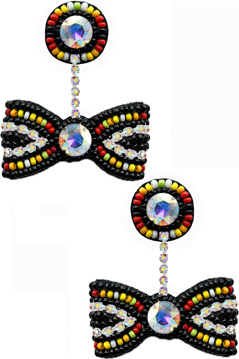 RHINESTONE SEED BEADS RIBBON EARRING