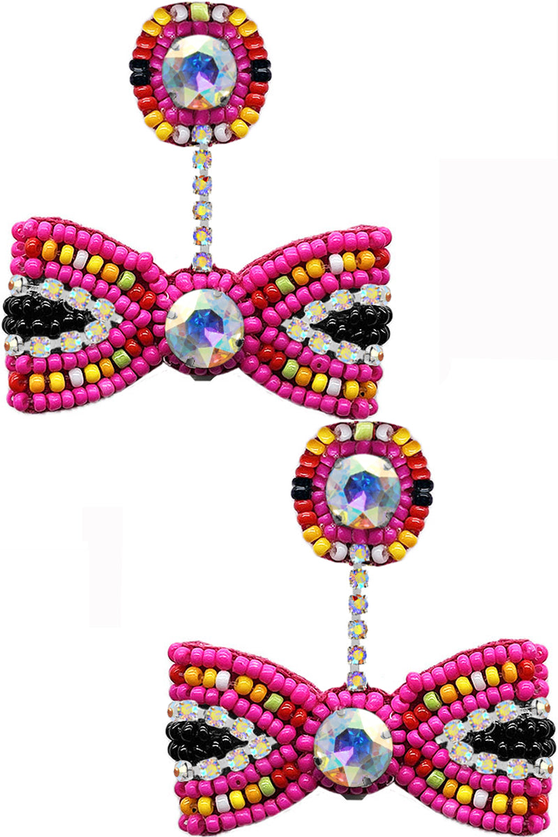 RHINESTONE SEED BEADS RIBBON EARRING