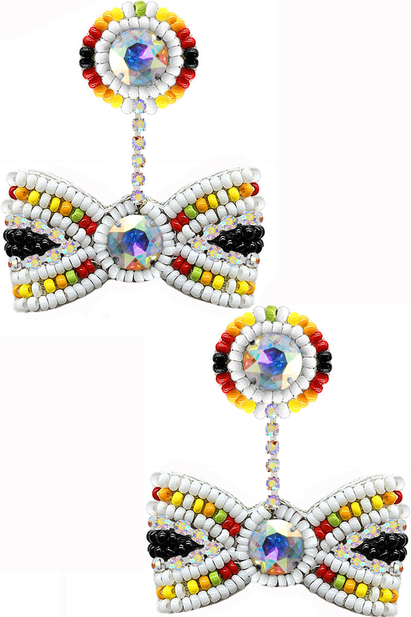 RHINESTONE SEED BEADS RIBBON EARRING