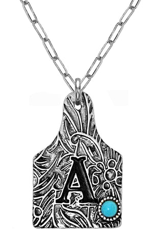 WESTERN PAISLEY GEMSTONE MONOGRAM CATTLE TAG NECKLACE