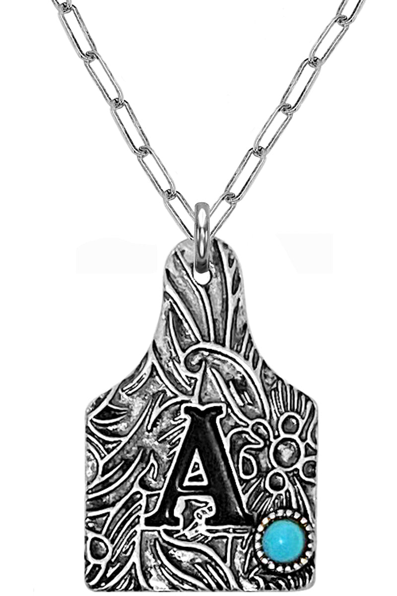 WESTERN PAISLEY GEMSTONE MONOGRAM CATTLE TAG NECKLACE