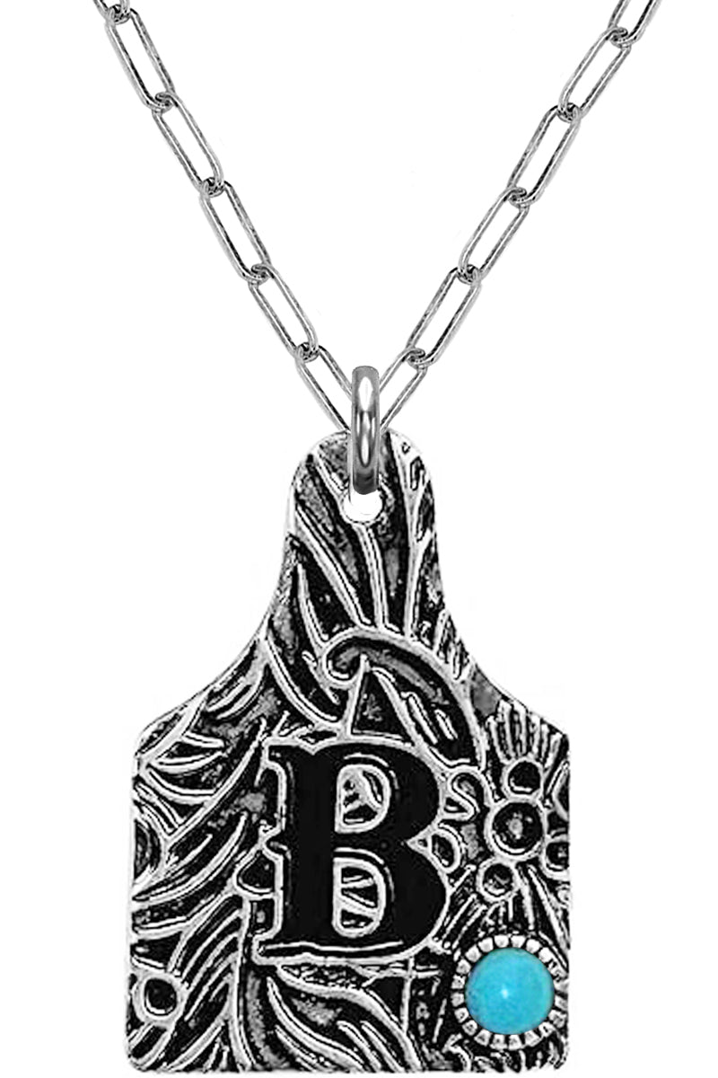 WESTERN PAISLEY GEMSTONE MONOGRAM CATTLE TAG NECKLACE