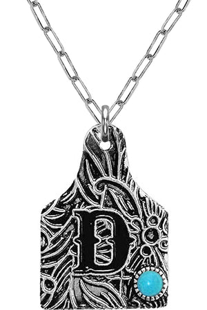 WESTERN PAISLEY GEMSTONE MONOGRAM CATTLE TAG NECKLACE