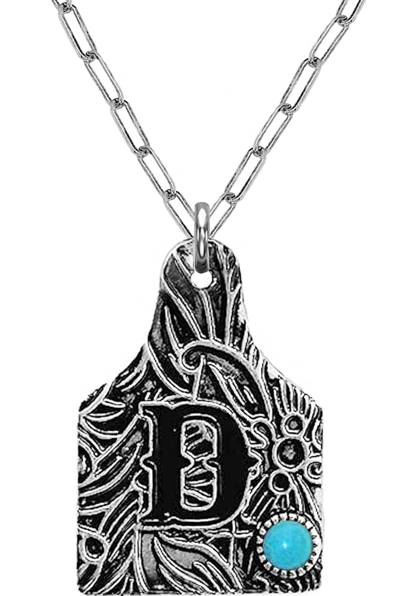 WESTERN PAISLEY GEMSTONE MONOGRAM CATTLE TAG NECKLACE