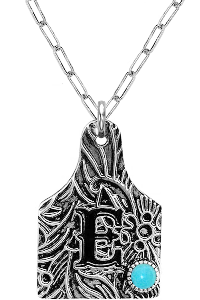 WESTERN PAISLEY GEMSTONE MONOGRAM CATTLE TAG NECKLACE