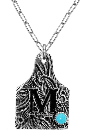 WESTERN PAISLEY GEMSTONE MONOGRAM CATTLE TAG NECKLACE