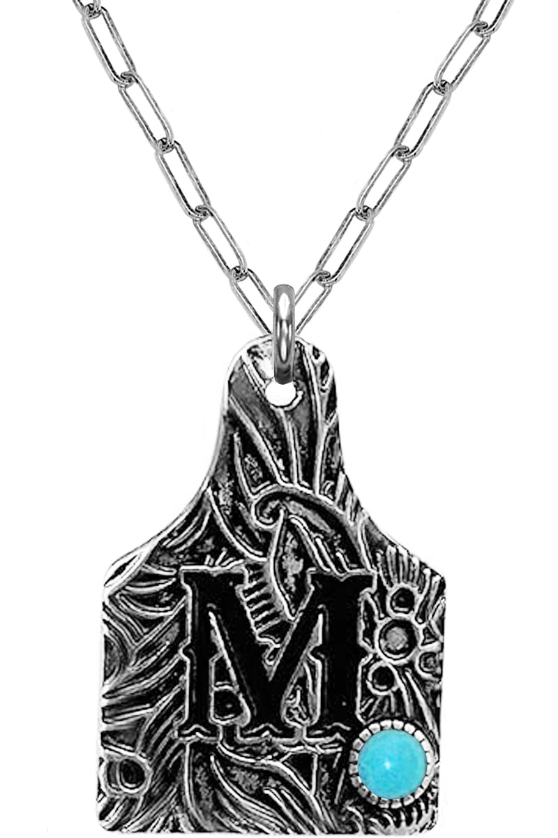 WESTERN PAISLEY GEMSTONE MONOGRAM CATTLE TAG NECKLACE