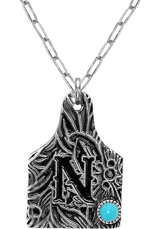 WESTERN PAISLEY GEMSTONE MONOGRAM CATTLE TAG NECKLACE