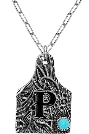 WESTERN PAISLEY GEMSTONE MONOGRAM CATTLE TAG NECKLACE