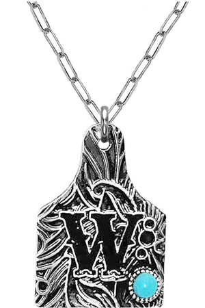 WESTERN PAISLEY GEMSTONE MONOGRAM CATTLE TAG NECKLACE