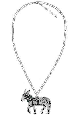 WESTERN AZTEC DONKEY PENDANT CLIP CHAIN NECKLACE