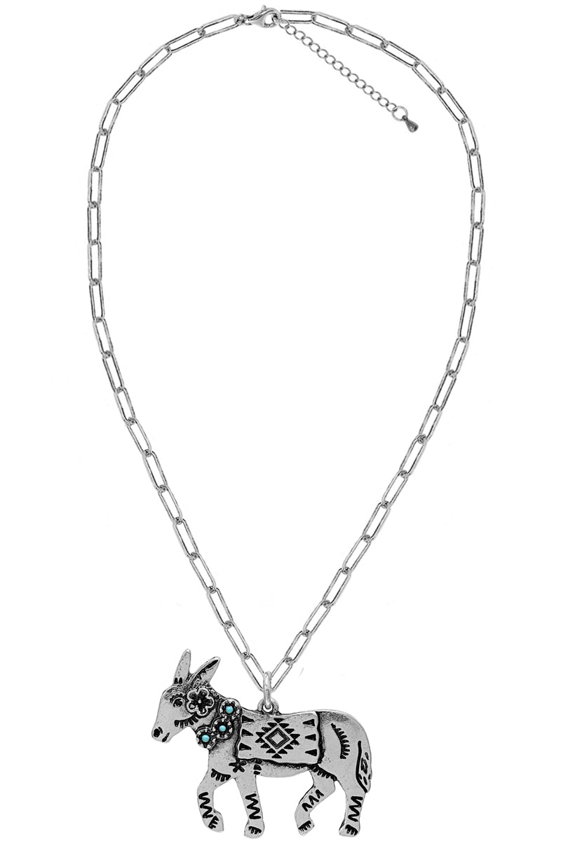 WESTERN AZTEC DONKEY PENDANT CLIP CHAIN NECKLACE