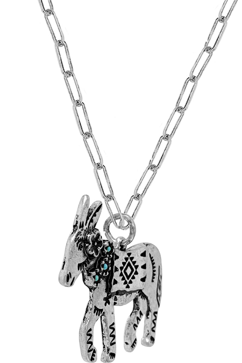 WESTERN AZTEC DONKEY PENDANT CLIP CHAIN NECKLACE