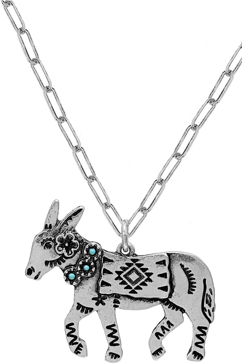 WESTERN AZTEC DONKEY PENDANT CLIP CHAIN NECKLACE