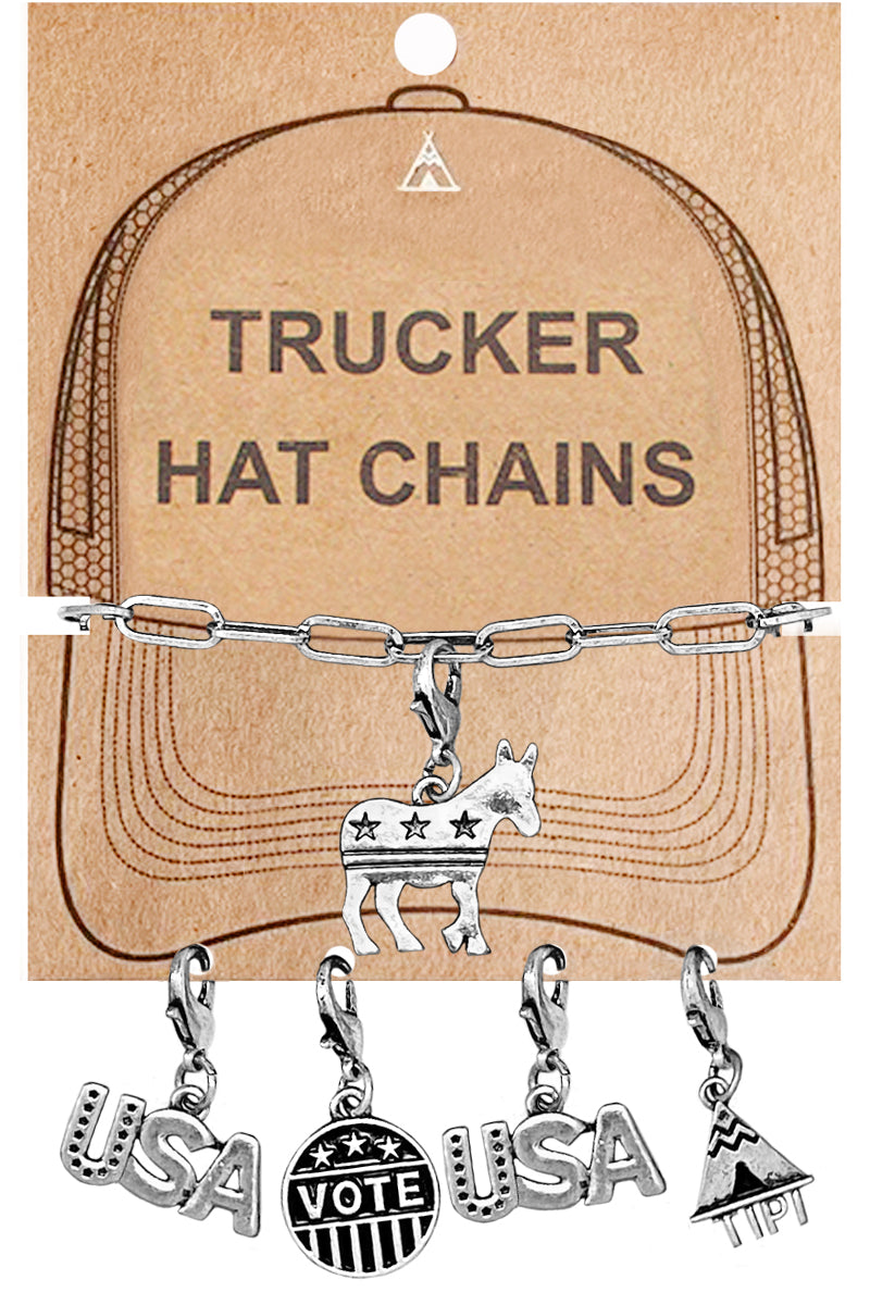 DONKEY VOTE USA FLAG CHARM TRUCKER HAT CHAIN