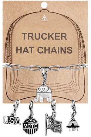 ELEPHANT VOTE USA FLAG CHARM TRUCKER HAT CHAIN