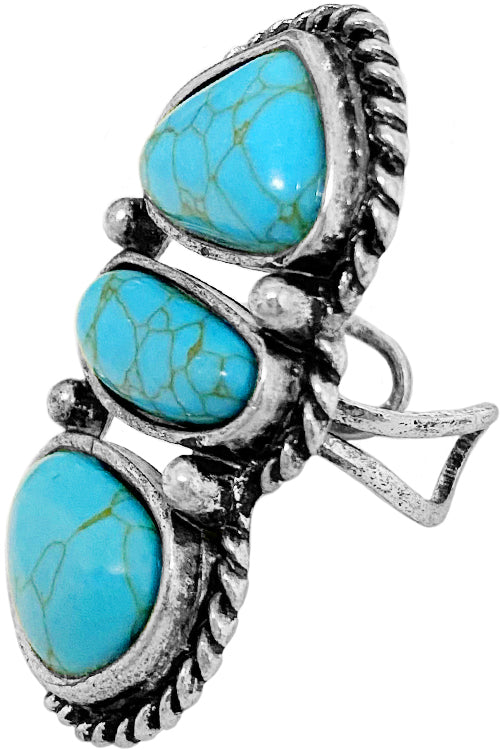 WESTERN CONCHO CABLE MULTI GEMSTONE BAR CUFF RING