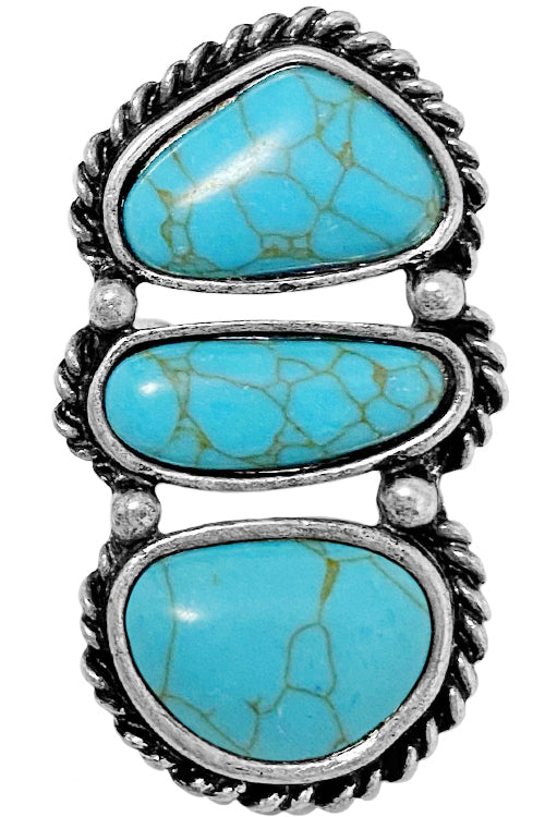 WESTERN CONCHO CABLE MULTI GEMSTONE BAR CUFF RING