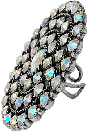 GEMSTONE RHINESTONE PAVE ROUND CUFF RING