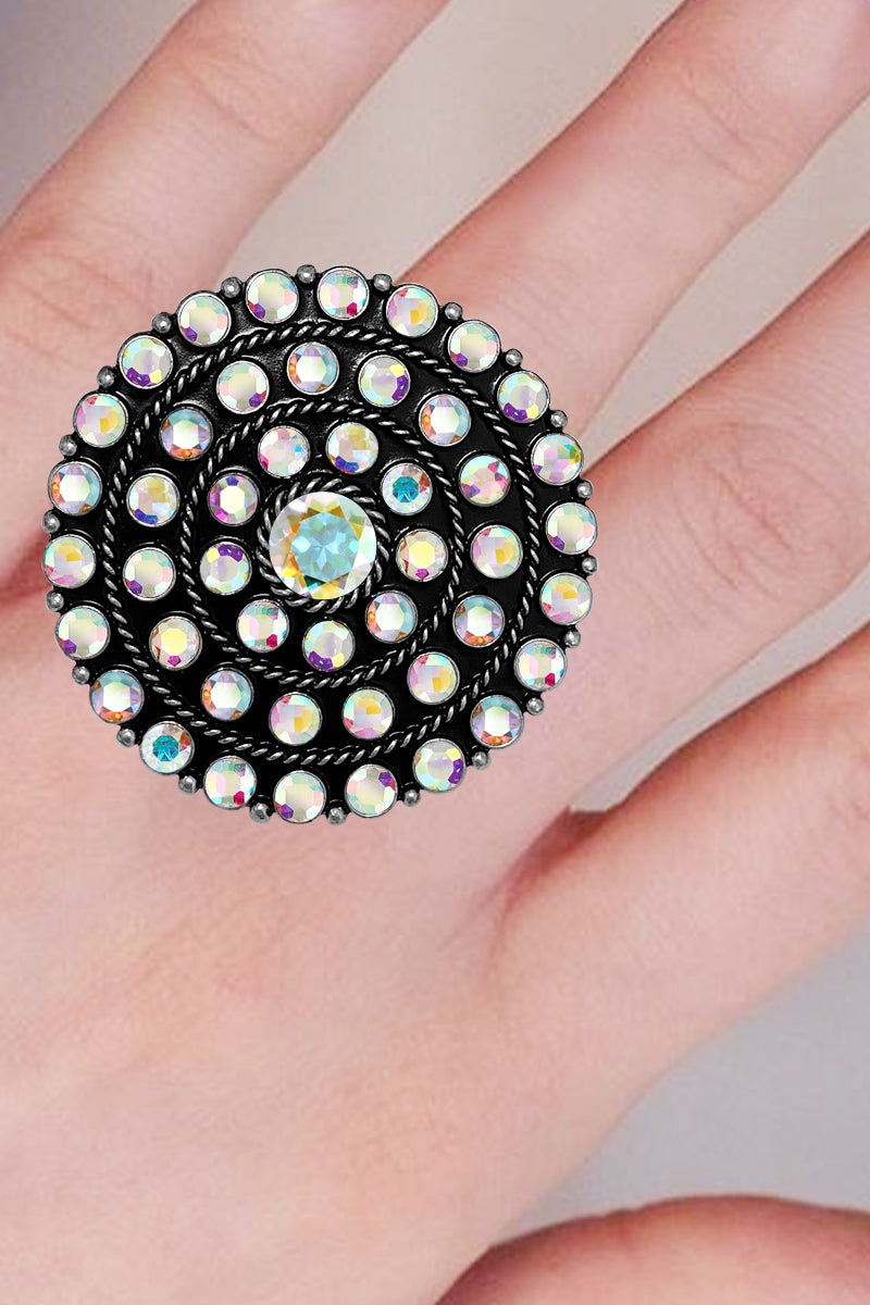 GEMSTONE RHINESTONE PAVE ROUND CUFF RING