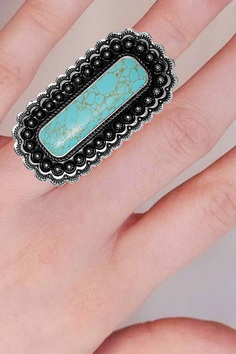 WESTERN CONCHO GEMSTONE OVAL BAR RING