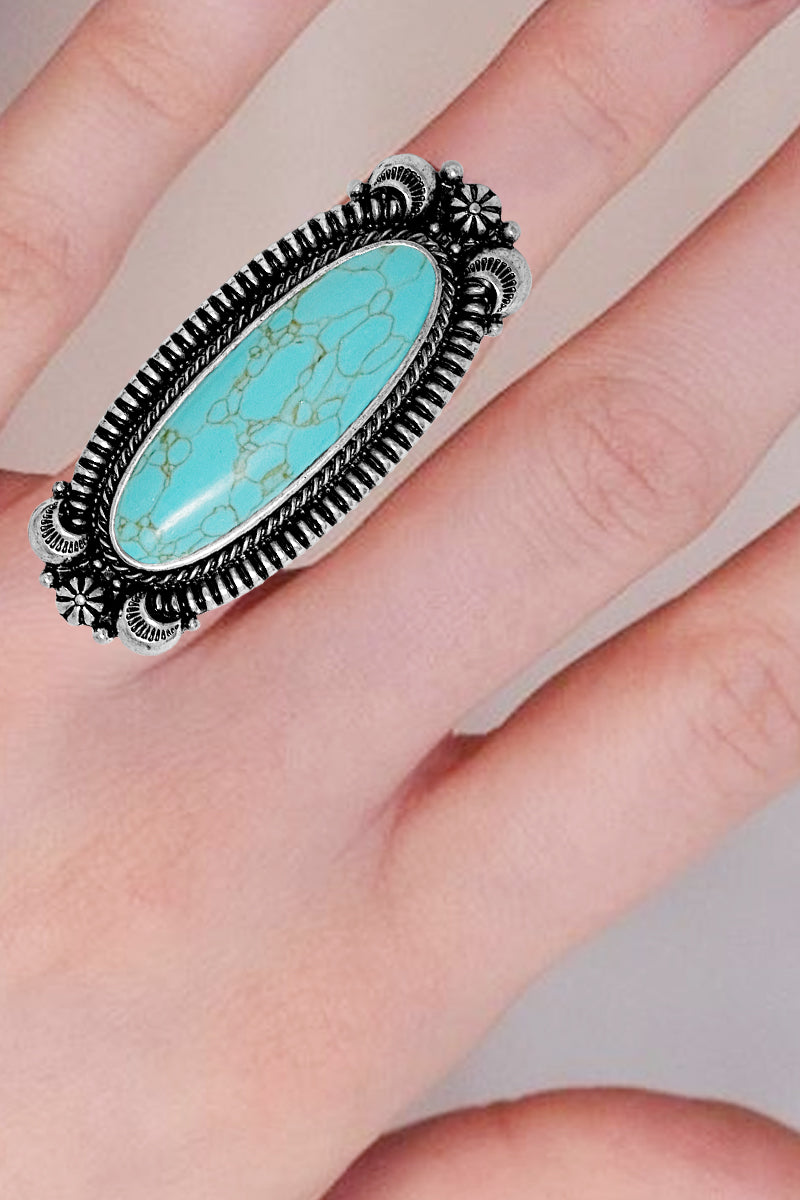 WESTERN CONCHO GEMSTONE OVAL BAR RING