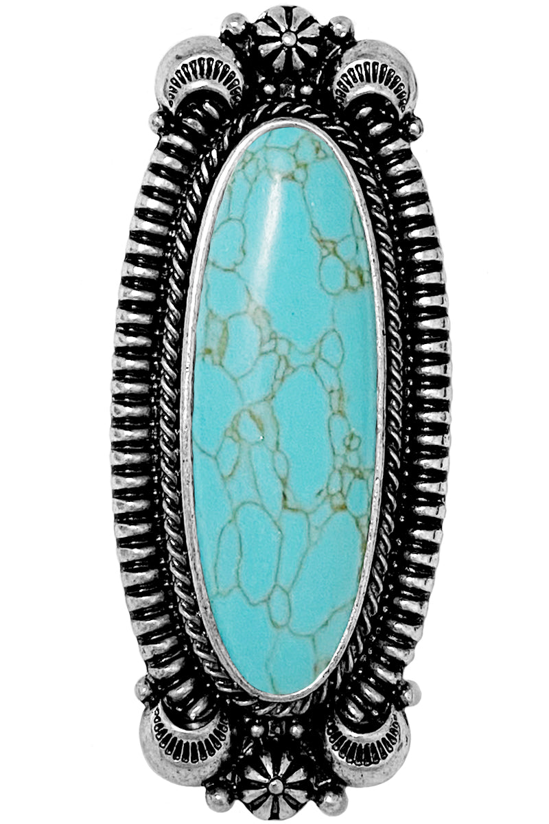 WESTERN CONCHO GEMSTONE OVAL BAR RING