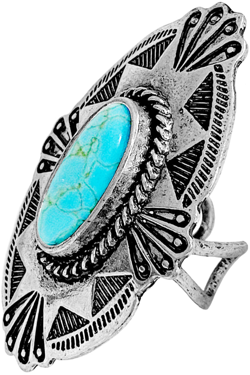 WESTERN CONCHO GEMSTONE OVAL BAR RING