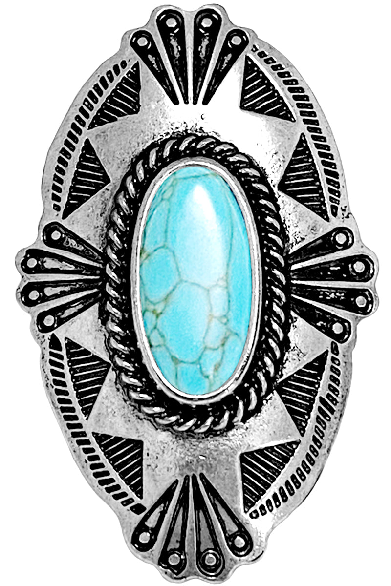 WESTERN CONCHO GEMSTONE OVAL BAR RING