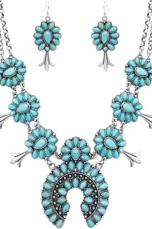 WESTERN CONCHO SQUASH BLOSSOM GEM STONE NECKLACE