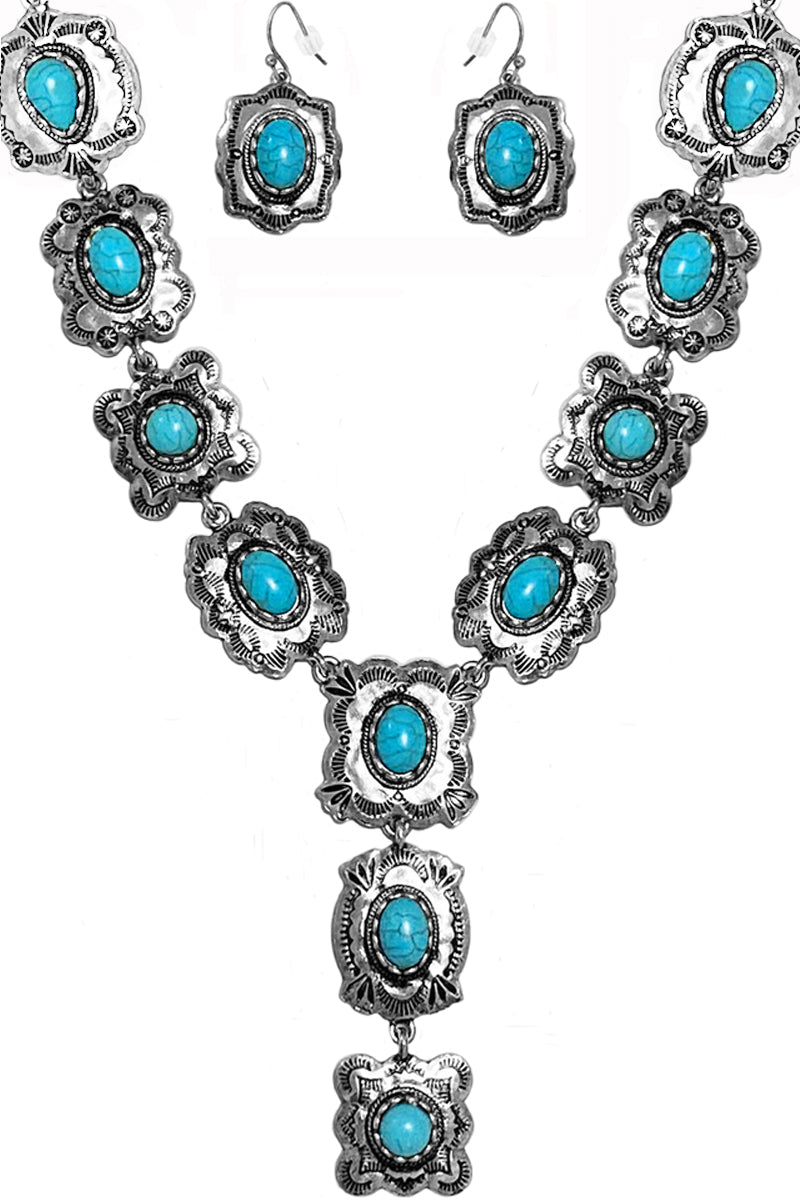 WESTERN AZTEC GEMSTONE CLIP CHAIN Y NECKLACE SET