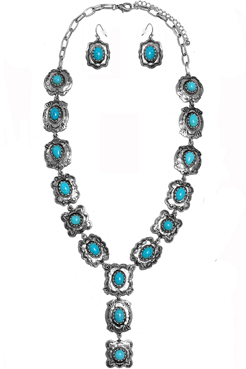 WESTERN AZTEC GEMSTONE CLIP CHAIN Y NECKLACE SET