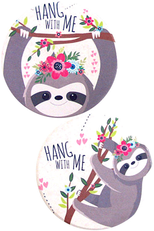 SLOTH ON TREE HANG WITH ME MESSAGE PRINT DRINK CAR COASTER