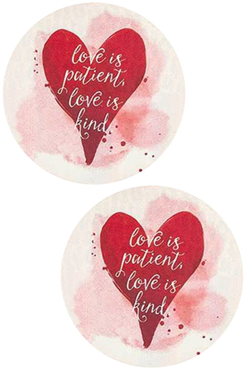 LOVE IS PATIENT LOVE IS KIND MESSAGE HEART PRINT DRINK COASTER