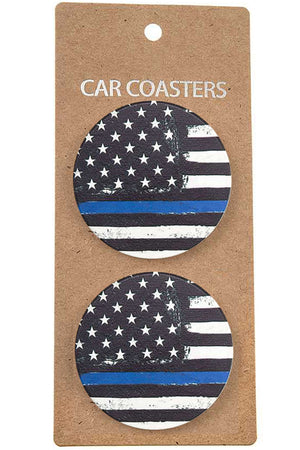 POLICE BLUE LINE PATRIOTIC AMERICA FLAG PRINT DRINK CAR COASTER