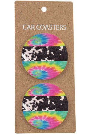 TIE DYE ANIMAL COWHIDE MIX PRINT DRINK COASTER