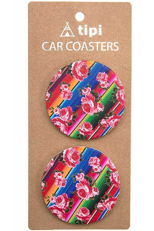 SERAPE STRIPE FLOWER ROSES PRINT DRINK CAR COASTER