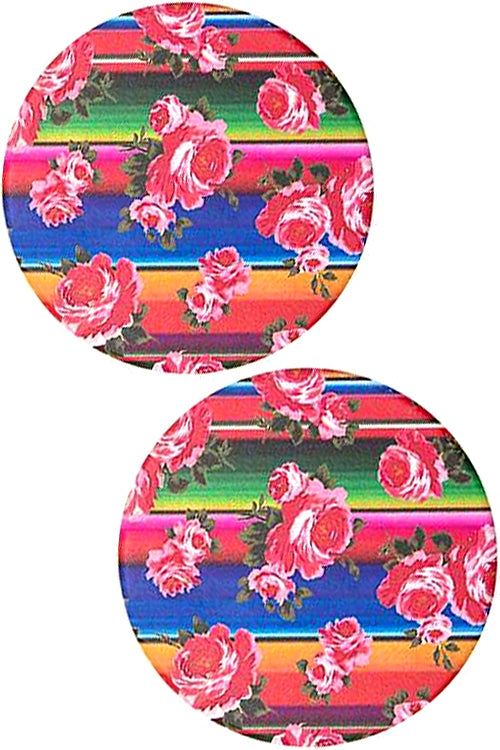 SERAPE STRIPE FLOWER ROSES PRINT DRINK CAR COASTER